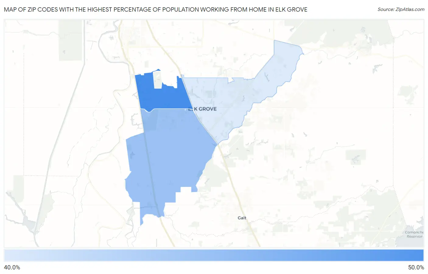 Zip Codes with the Highest Percentage of Population Working from Home in Elk Grove Map
