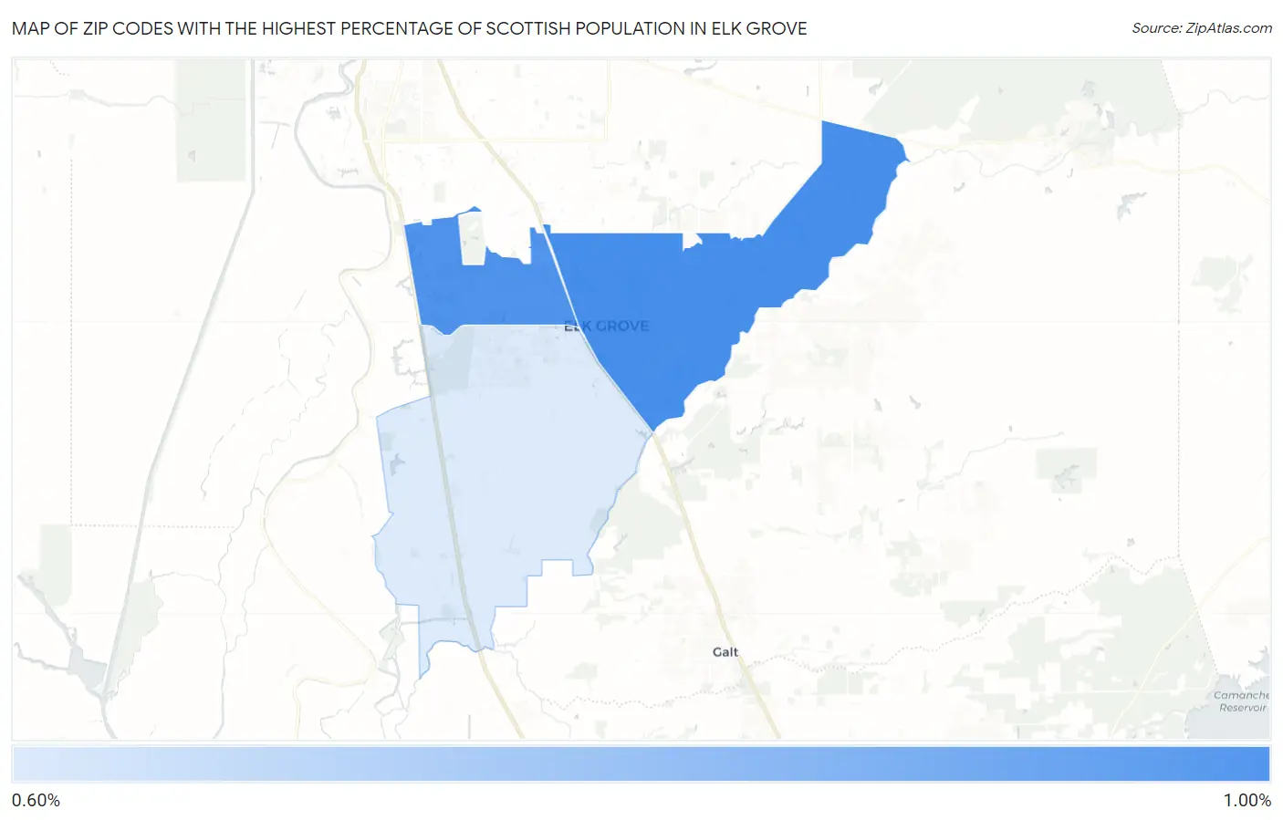 Zip Codes with the Highest Percentage of Scottish Population in Elk Grove Map