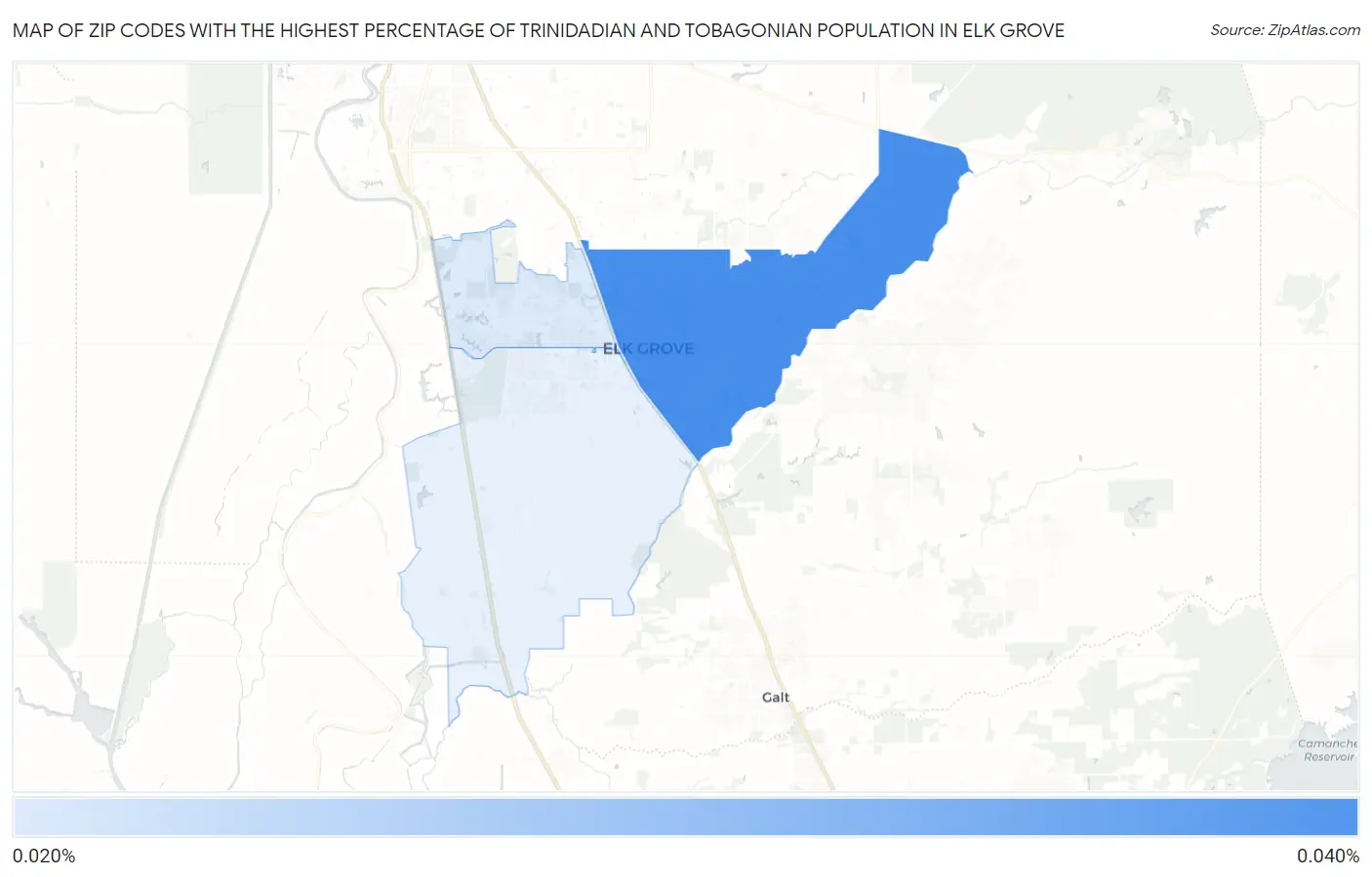 Zip Codes with the Highest Percentage of Trinidadian and Tobagonian Population in Elk Grove Map