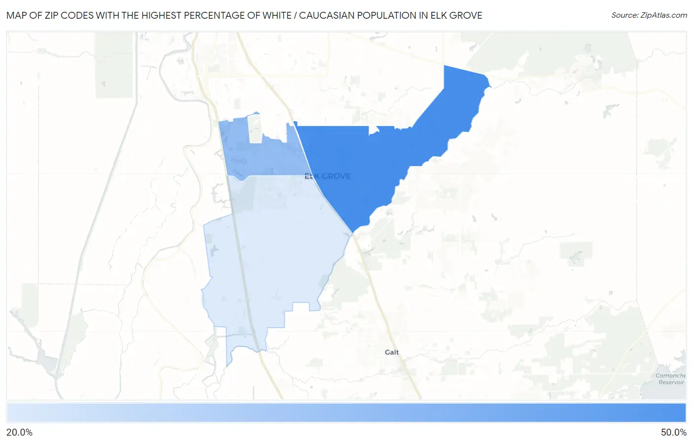 Zip Codes with the Highest Percentage of White / Caucasian Population in Elk Grove Map