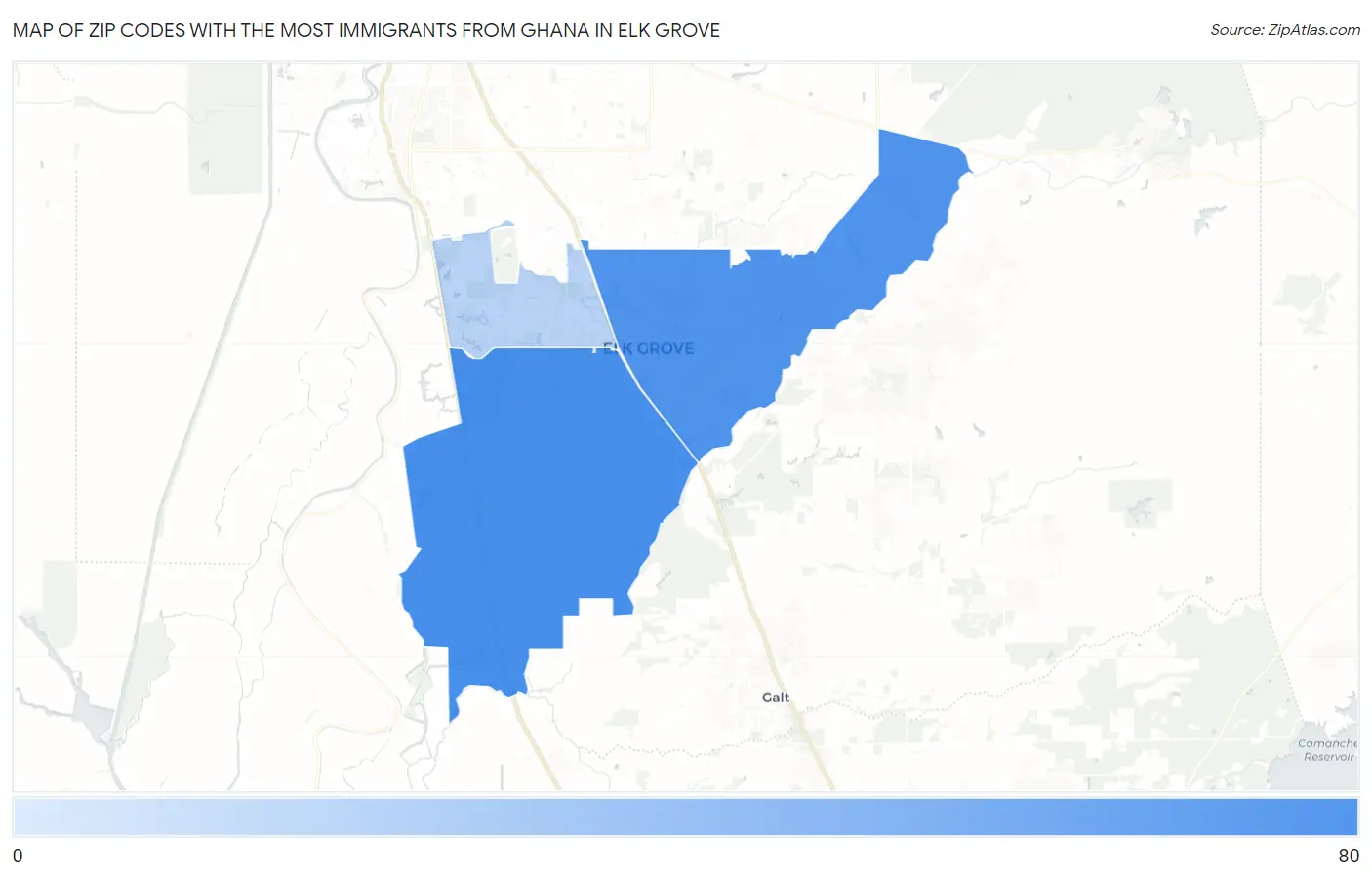 Zip Codes with the Most Immigrants from Ghana in Elk Grove Map