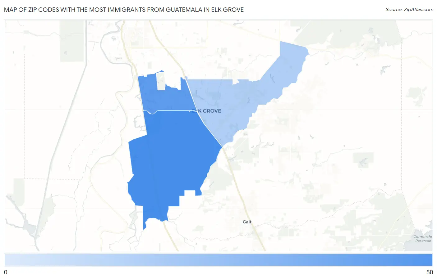 Zip Codes with the Most Immigrants from Guatemala in Elk Grove Map