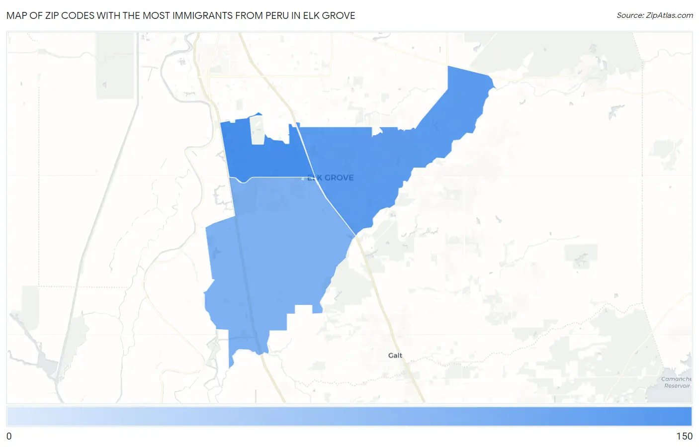 Zip Codes with the Most Immigrants from Peru in Elk Grove Map