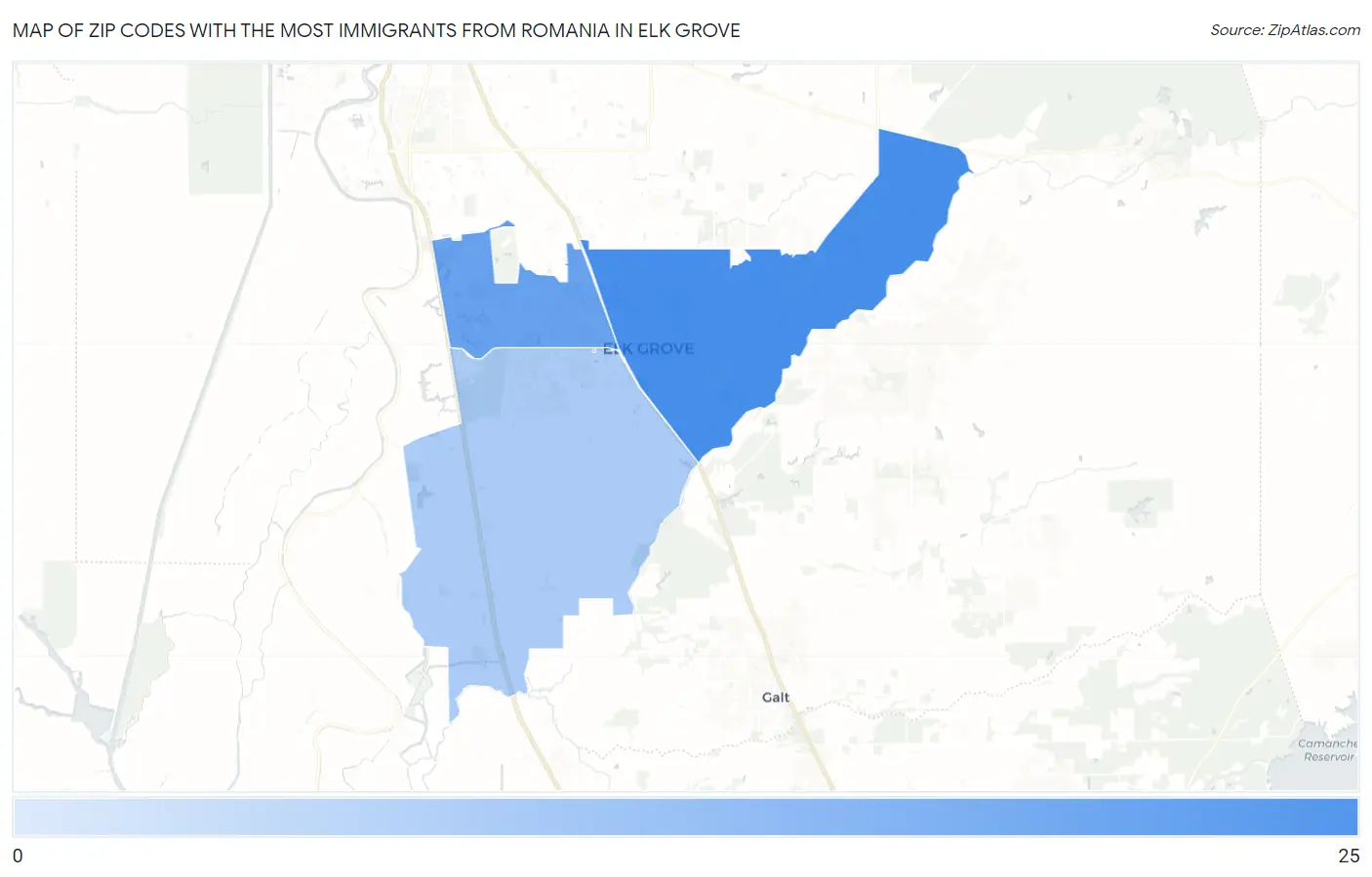 Zip Codes with the Most Immigrants from Romania in Elk Grove Map