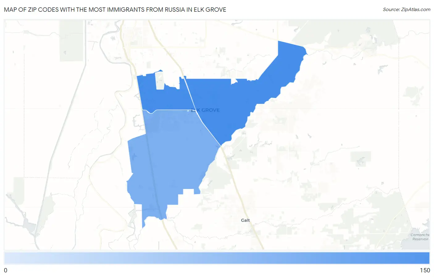 Zip Codes with the Most Immigrants from Russia in Elk Grove Map
