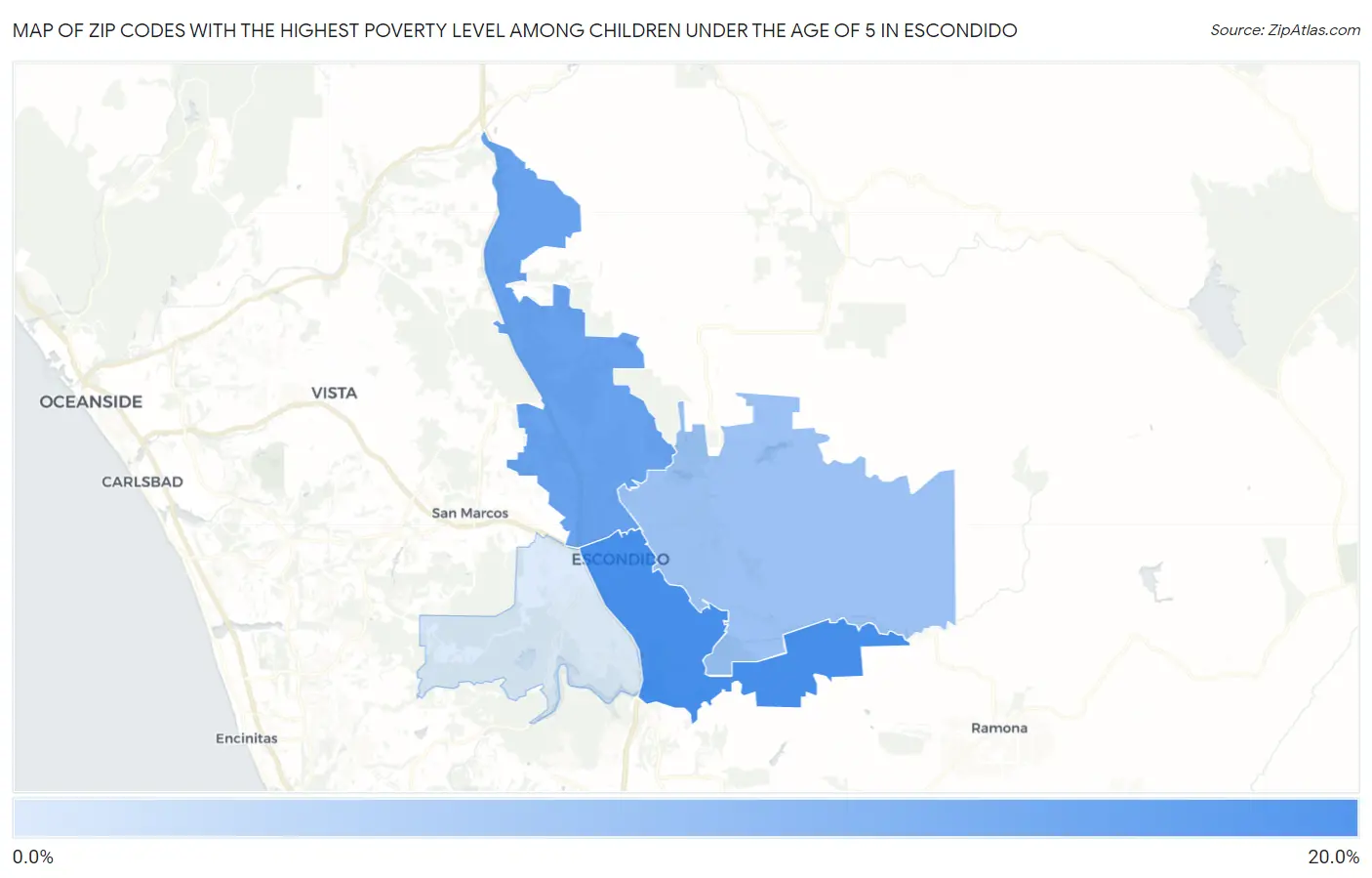 Zip Codes with the Highest Poverty Level Among Children Under the Age of 5 in Escondido Map