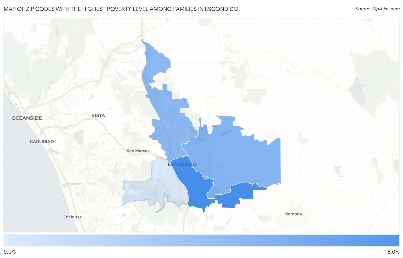 Zip Codes with the Highest Poverty Level Among Families in Escondido Map