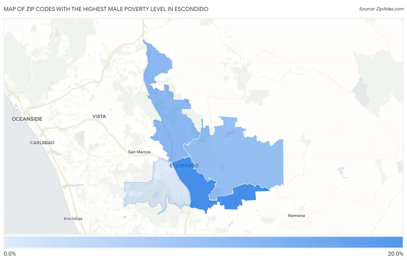 Zip Codes with the Highest Male Poverty Level in Escondido Map