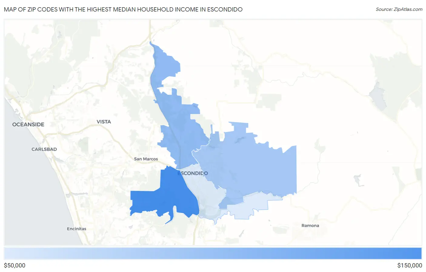 Zip Codes with the Highest Median Household Income in Escondido Map