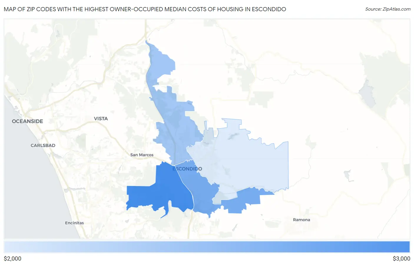 Zip Codes with the Highest Owner-Occupied Median Costs of Housing in Escondido Map