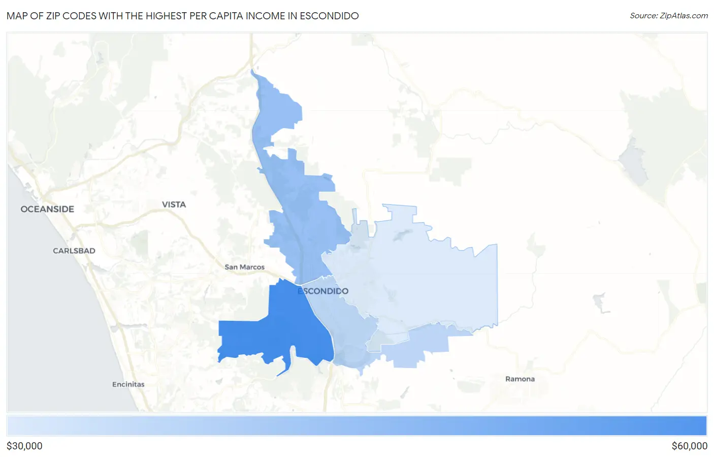 Zip Codes with the Highest Per Capita Income in Escondido Map
