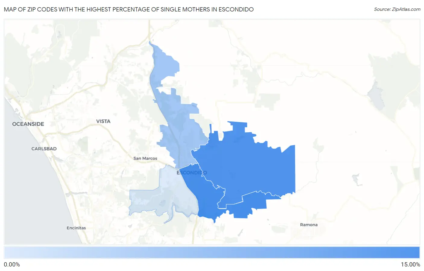 Zip Codes with the Highest Percentage of Single Mothers in Escondido Map