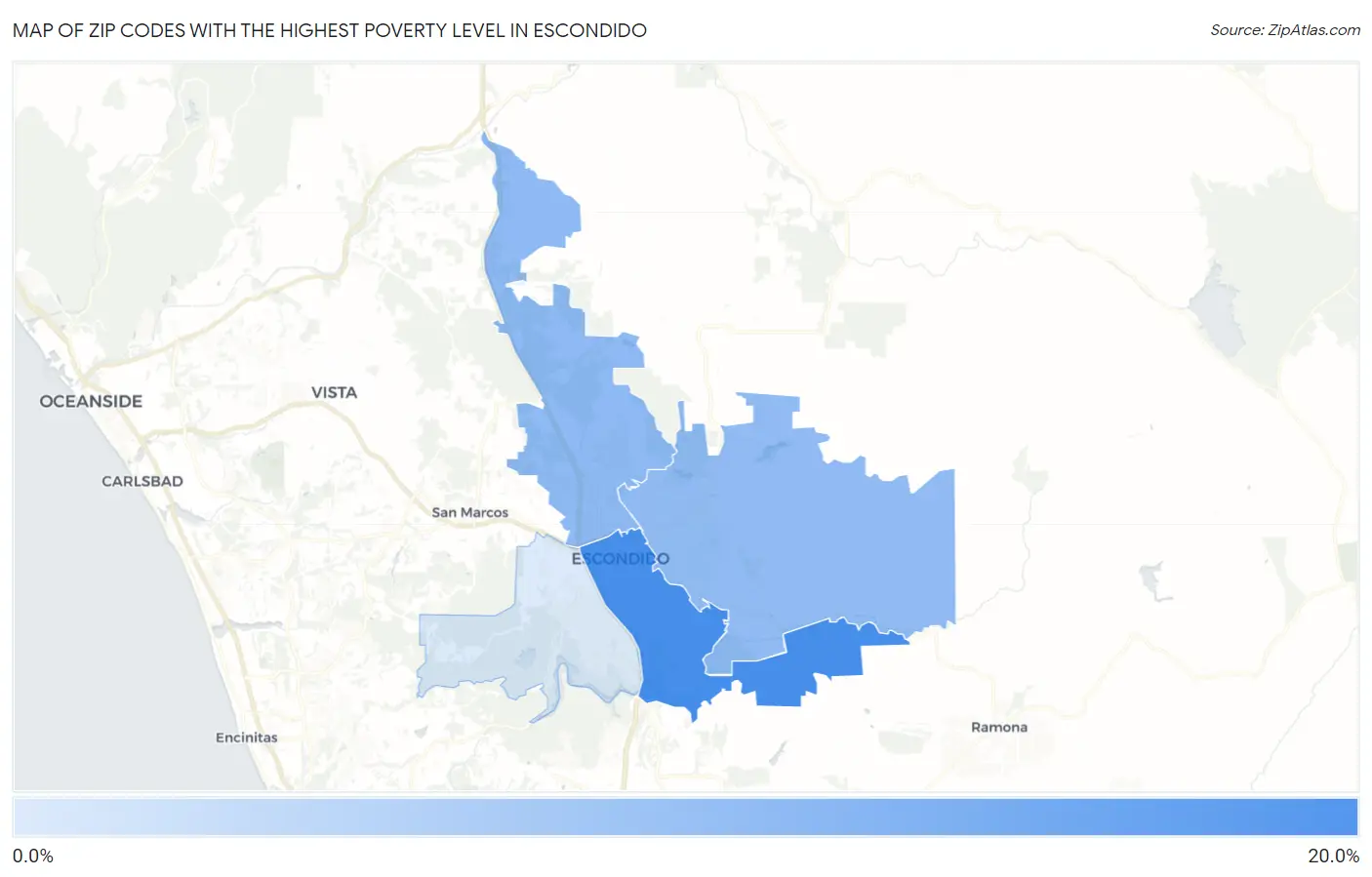 Zip Codes with the Highest Poverty Level in Escondido Map