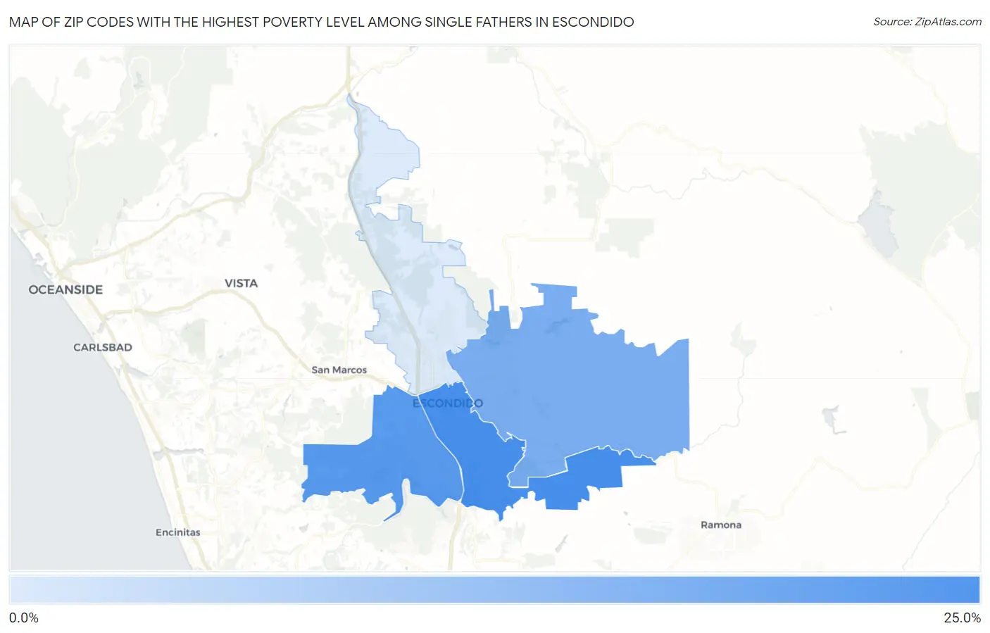 Zip Codes with the Highest Poverty Level Among Single Fathers in Escondido Map