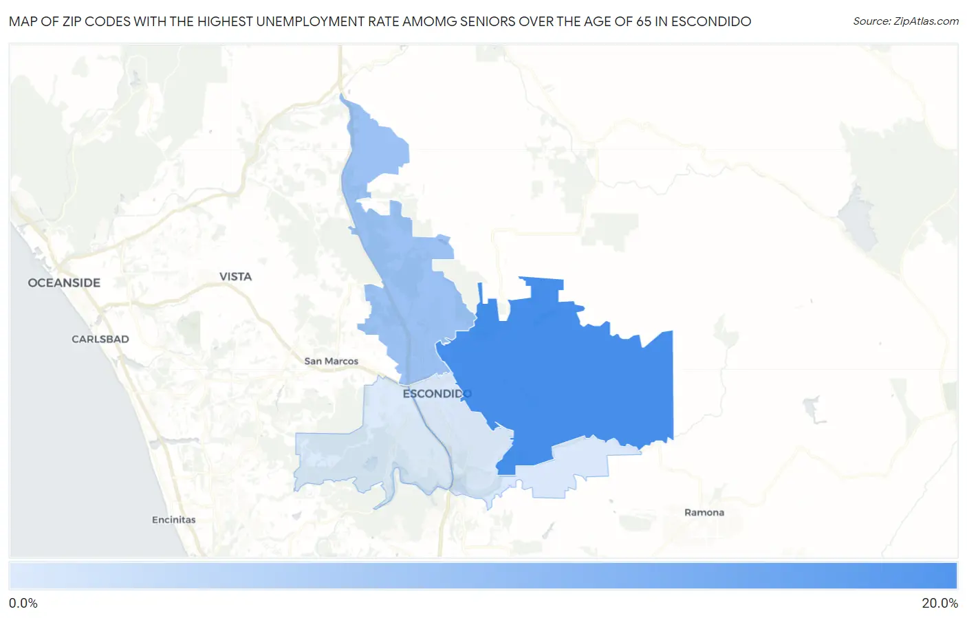 Zip Codes with the Highest Unemployment Rate Amomg Seniors Over the Age of 65 in Escondido Map