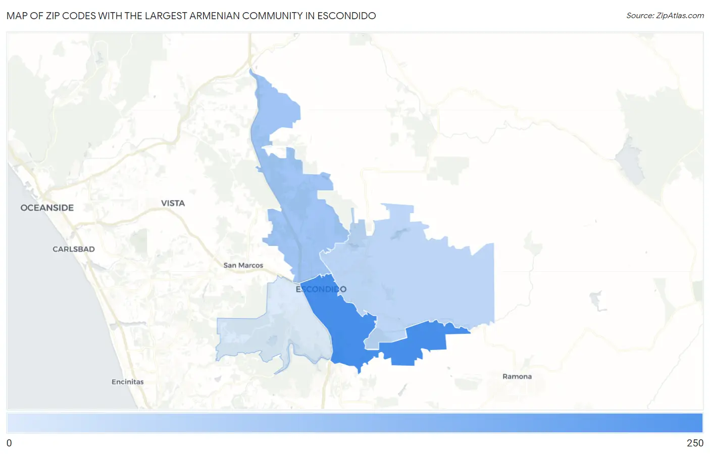 Zip Codes with the Largest Armenian Community in Escondido Map