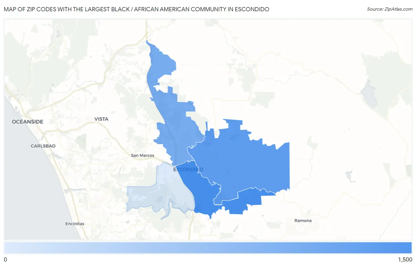 Zip Codes with the Largest Black / African American Community in Escondido Map