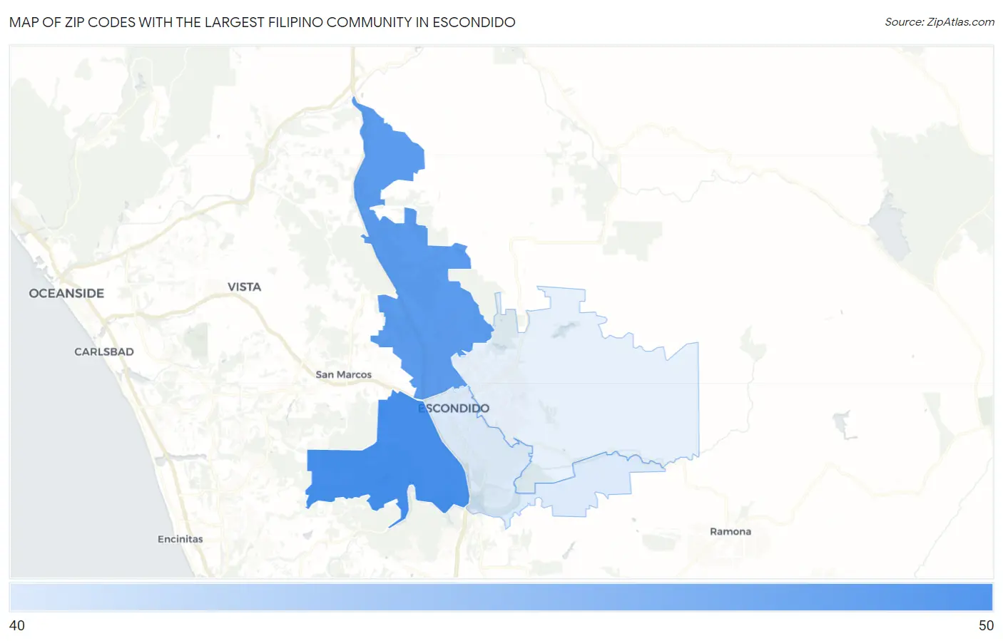 Zip Codes with the Largest Filipino Community in Escondido Map