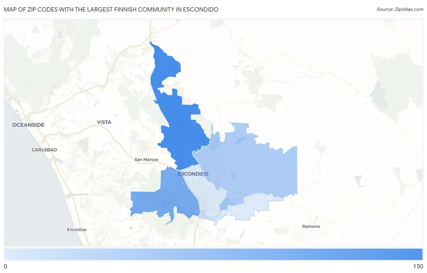 Zip Codes with the Largest Finnish Community in Escondido Map