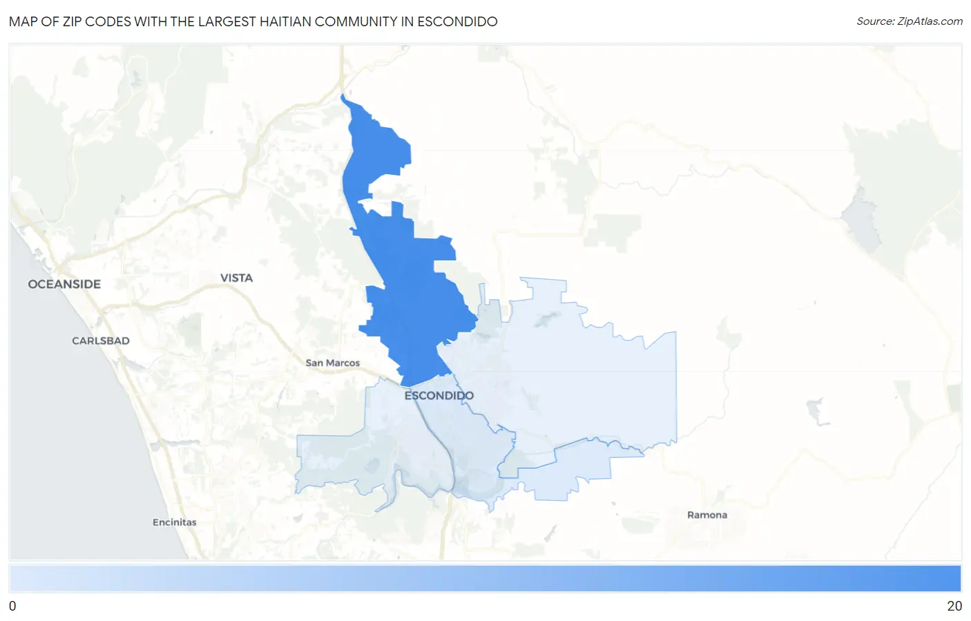 Zip Codes with the Largest Haitian Community in Escondido Map
