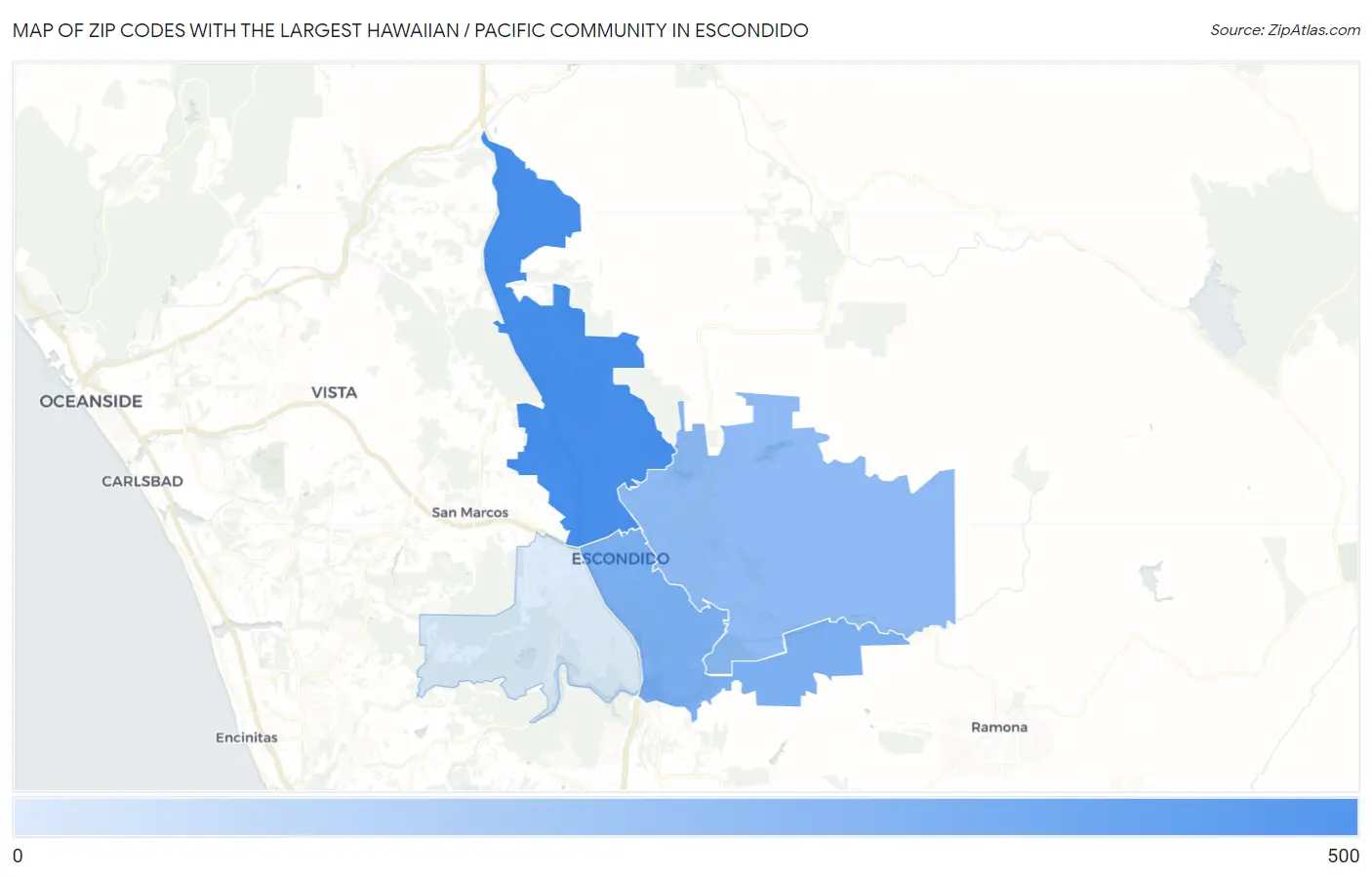 Zip Codes with the Largest Hawaiian / Pacific Community in Escondido Map