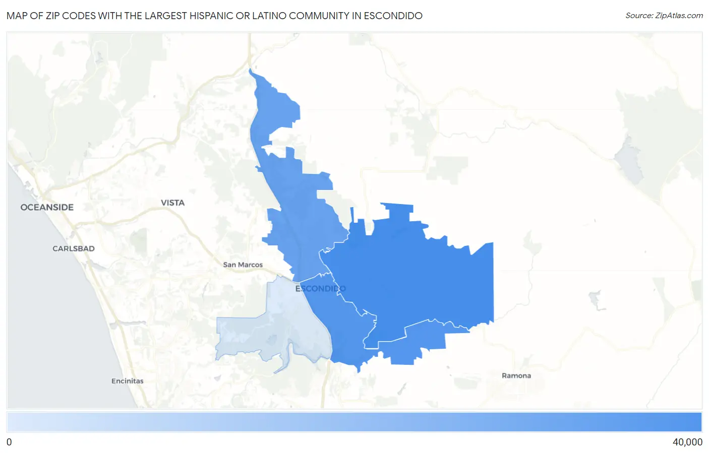 Zip Codes with the Largest Hispanic or Latino Community in Escondido Map