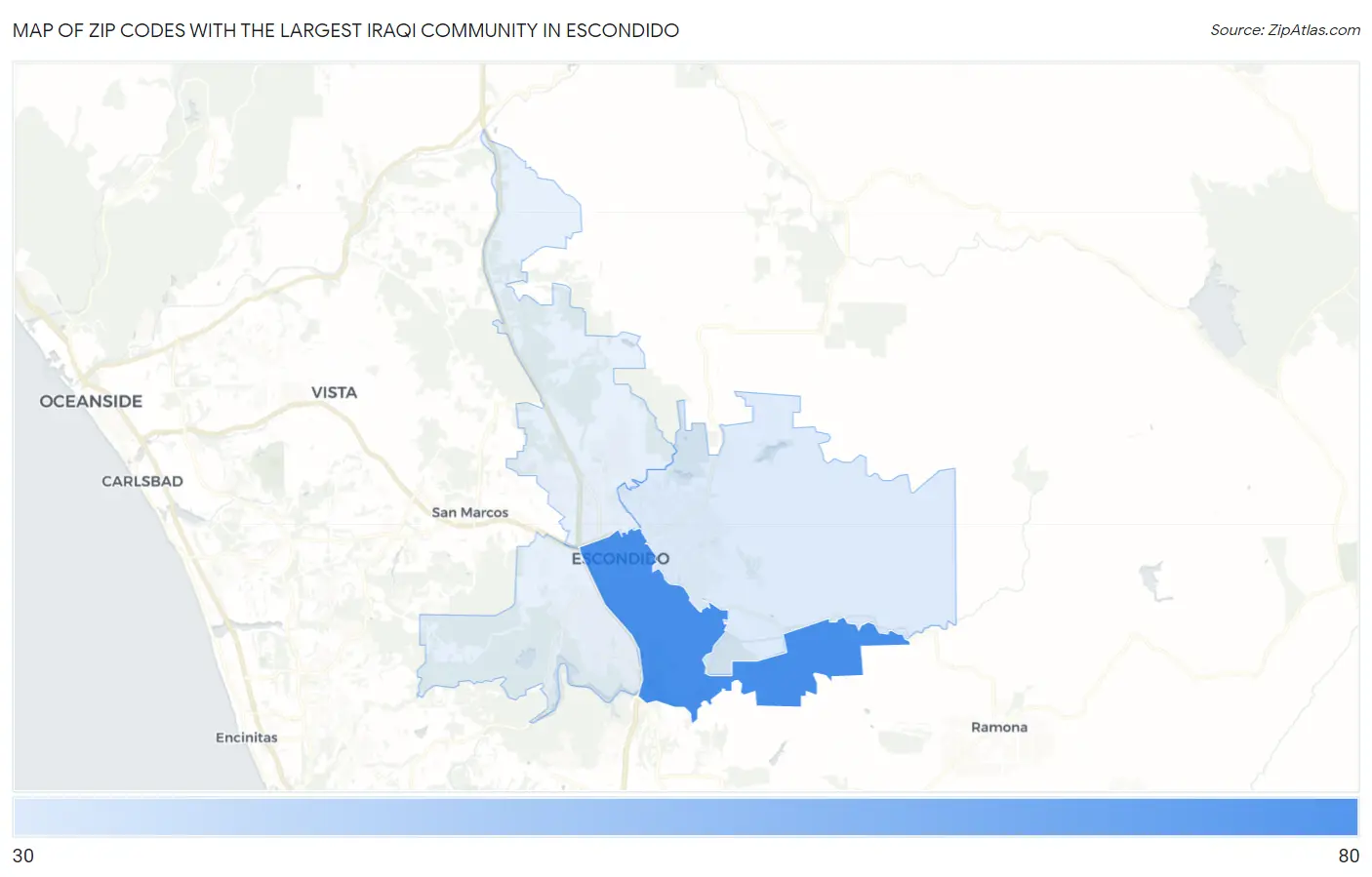 Zip Codes with the Largest Iraqi Community in Escondido Map