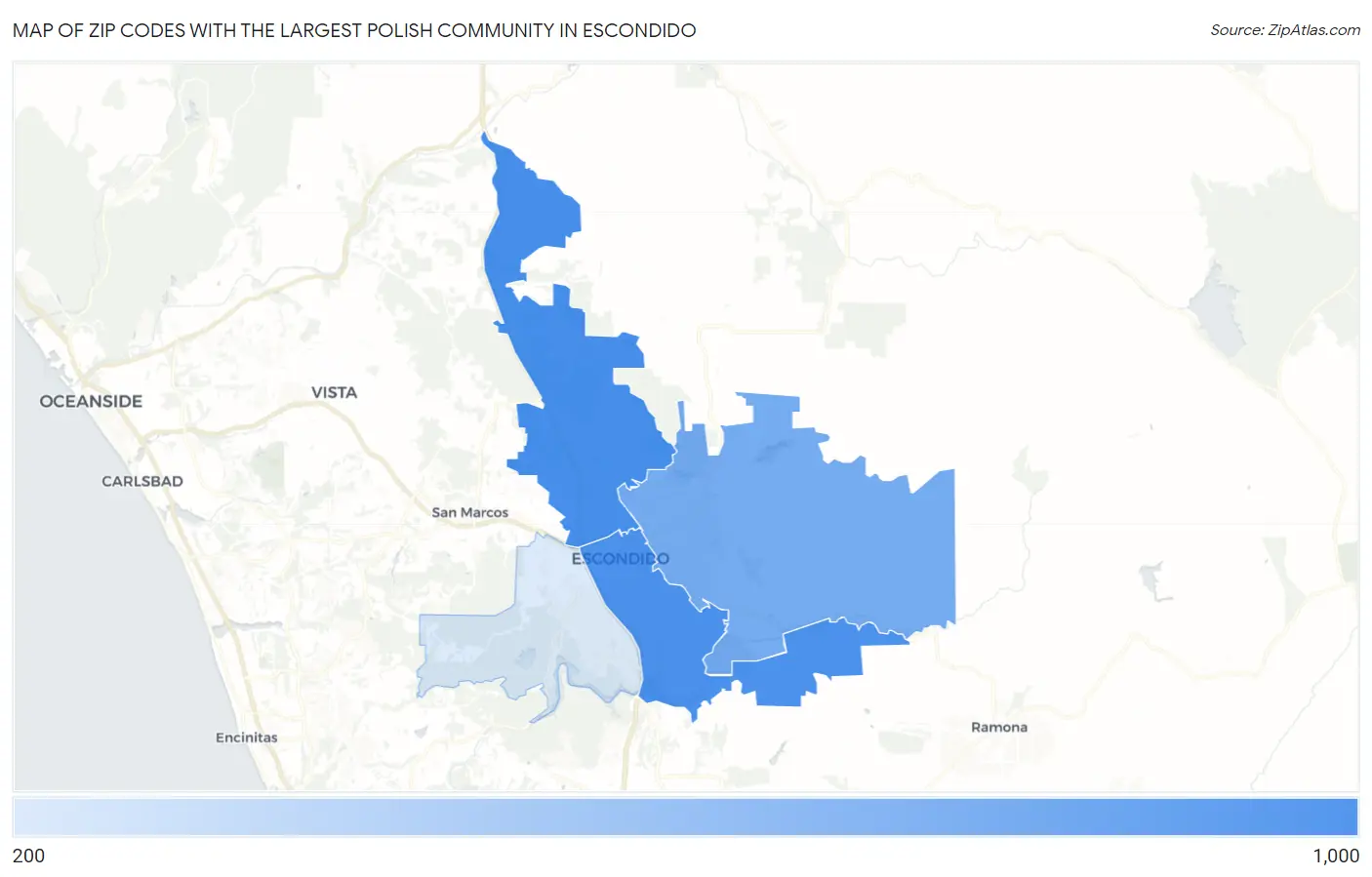 Zip Codes with the Largest Polish Community in Escondido Map