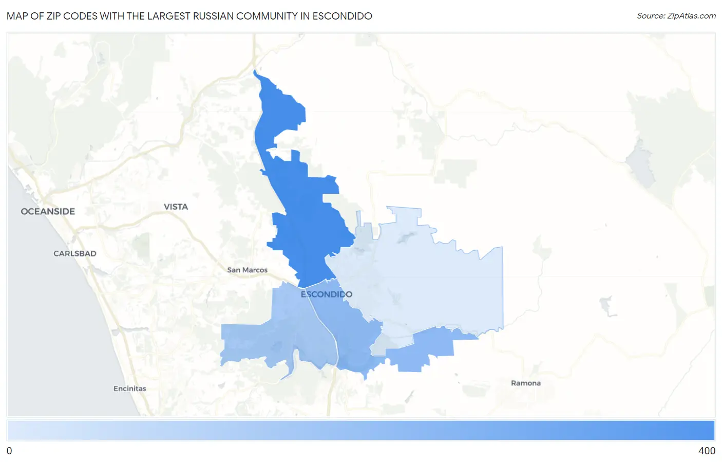 Zip Codes with the Largest Russian Community in Escondido Map