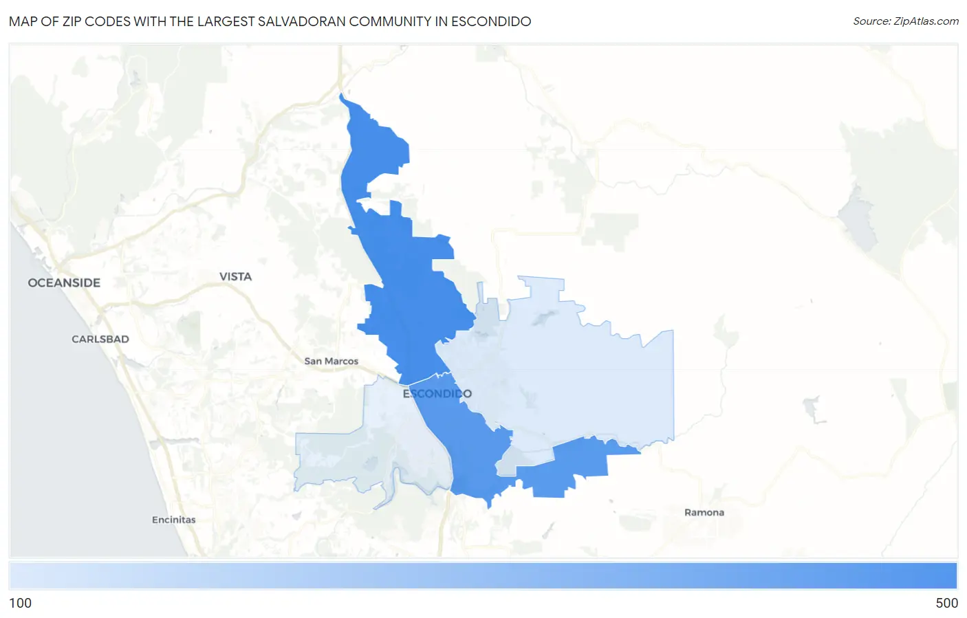 Zip Codes with the Largest Salvadoran Community in Escondido Map