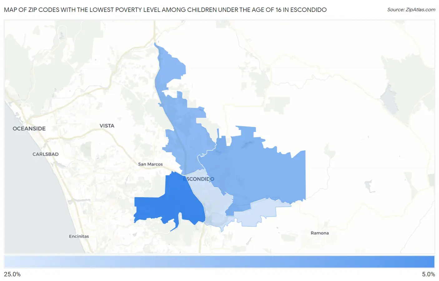 Zip Codes with the Lowest Poverty Level Among Children Under the Age of 16 in Escondido Map