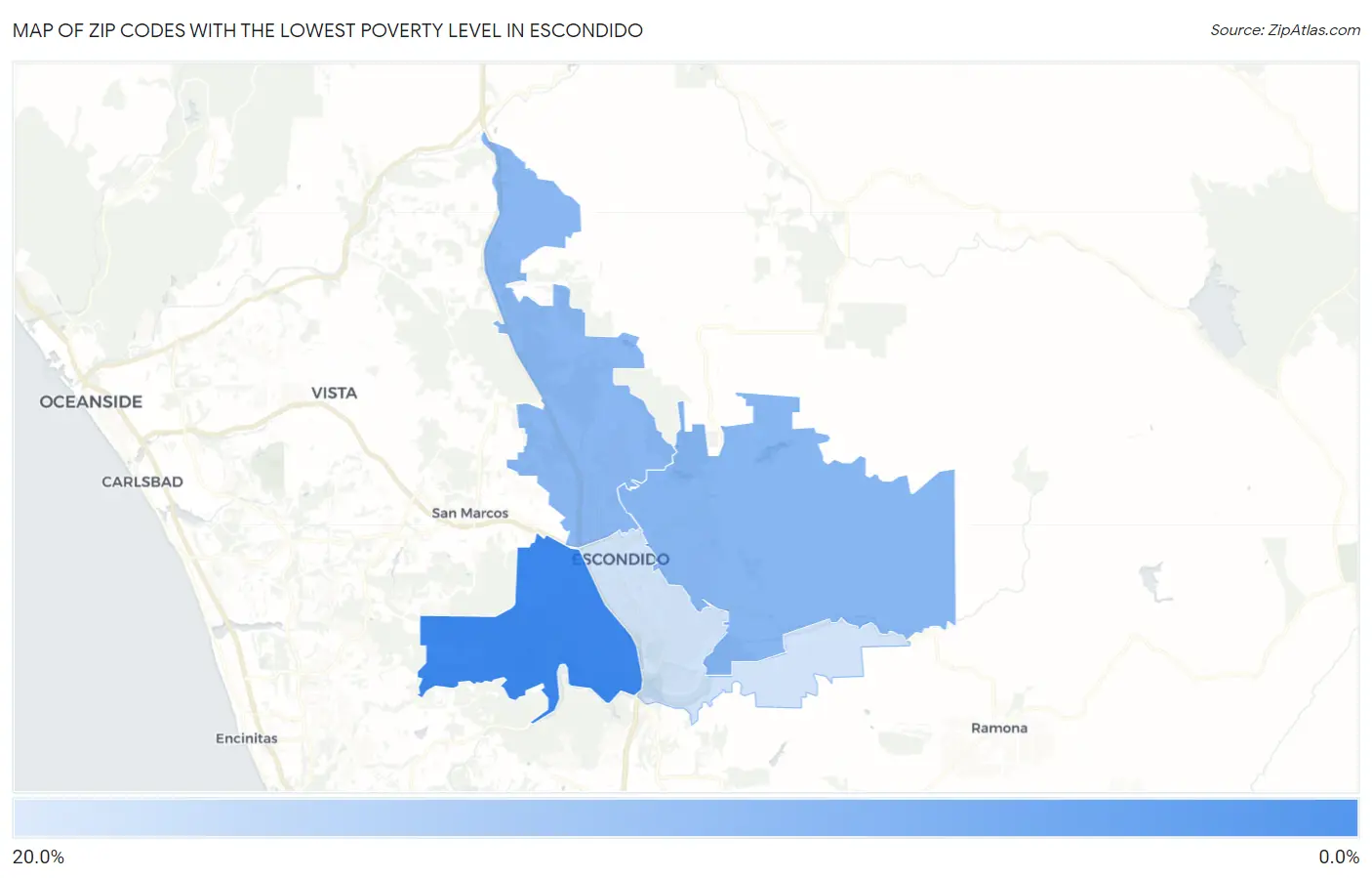Zip Codes with the Lowest Poverty Level in Escondido Map