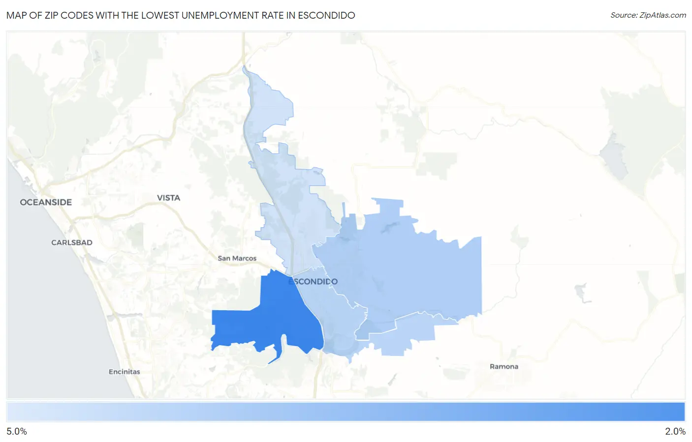 Zip Codes with the Lowest Unemployment Rate in Escondido Map