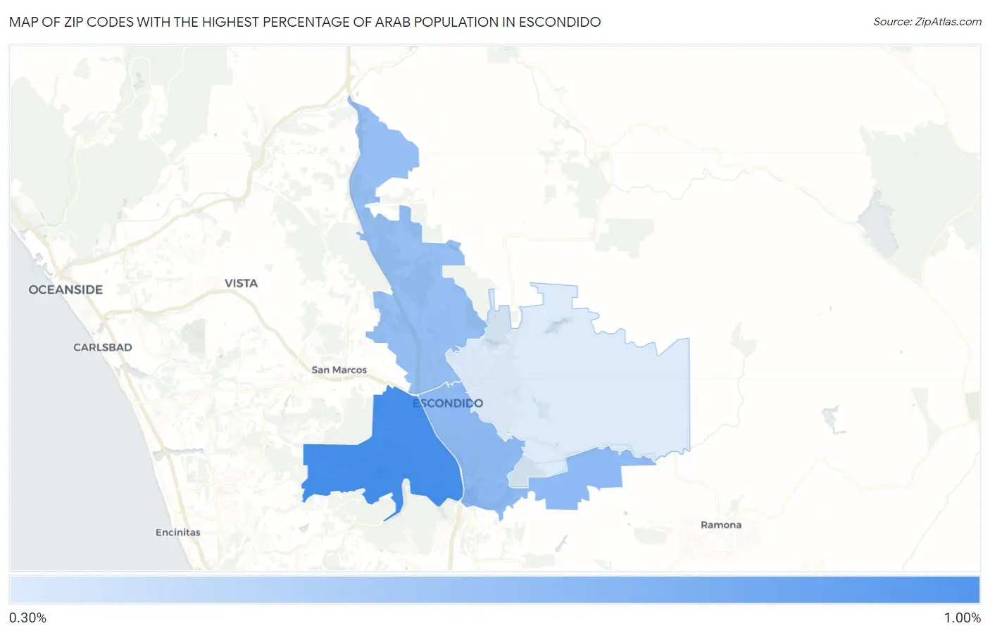 Zip Codes with the Highest Percentage of Arab Population in Escondido Map