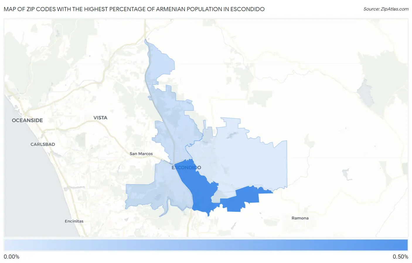 Zip Codes with the Highest Percentage of Armenian Population in Escondido Map