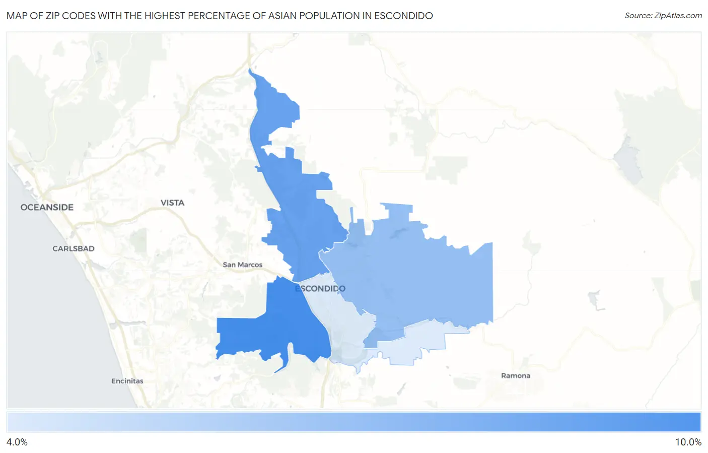 Zip Codes with the Highest Percentage of Asian Population in Escondido Map