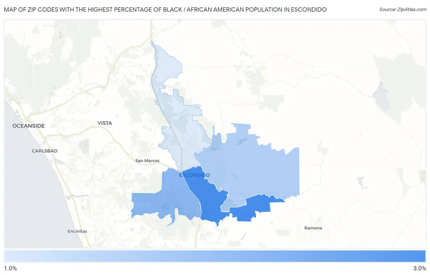 Zip Codes with the Highest Percentage of Black / African American Population in Escondido Map