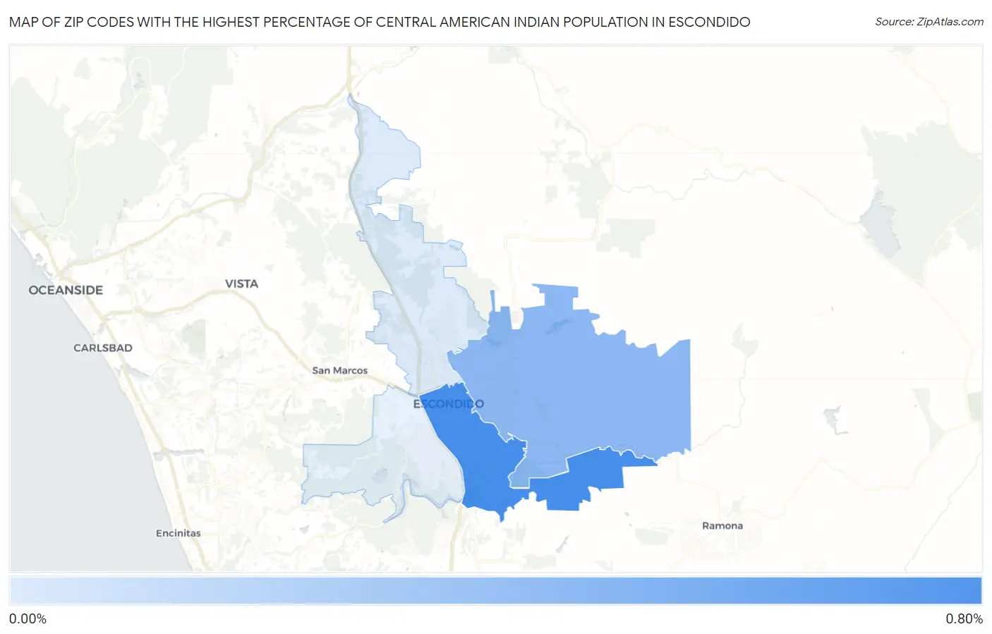 Zip Codes with the Highest Percentage of Central American Indian Population in Escondido Map