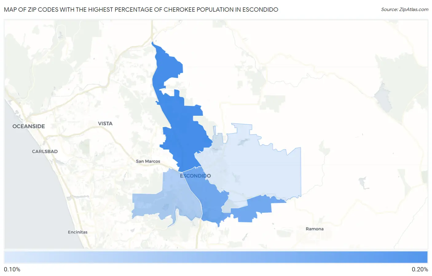 Zip Codes with the Highest Percentage of Cherokee Population in Escondido Map