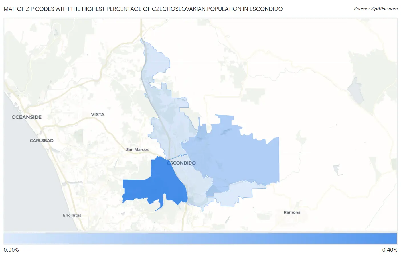 Zip Codes with the Highest Percentage of Czechoslovakian Population in Escondido Map