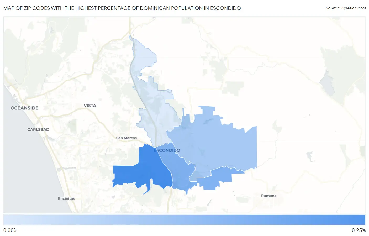 Zip Codes with the Highest Percentage of Dominican Population in Escondido Map