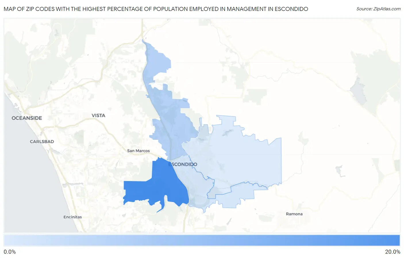 Zip Codes with the Highest Percentage of Population Employed in Management in Escondido Map