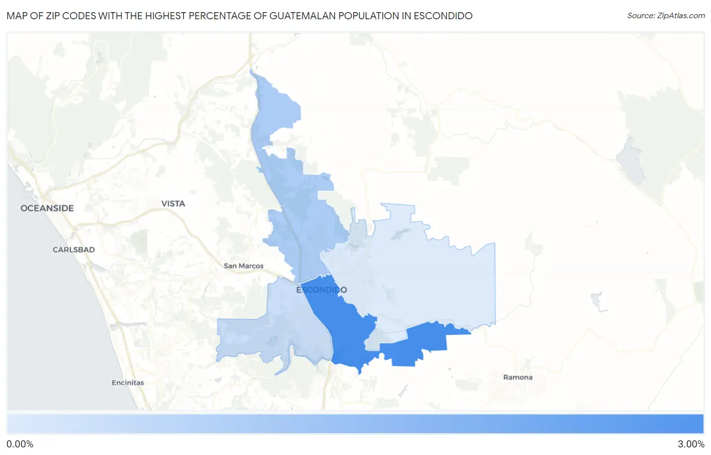 Zip Codes with the Highest Percentage of Guatemalan Population in Escondido Map