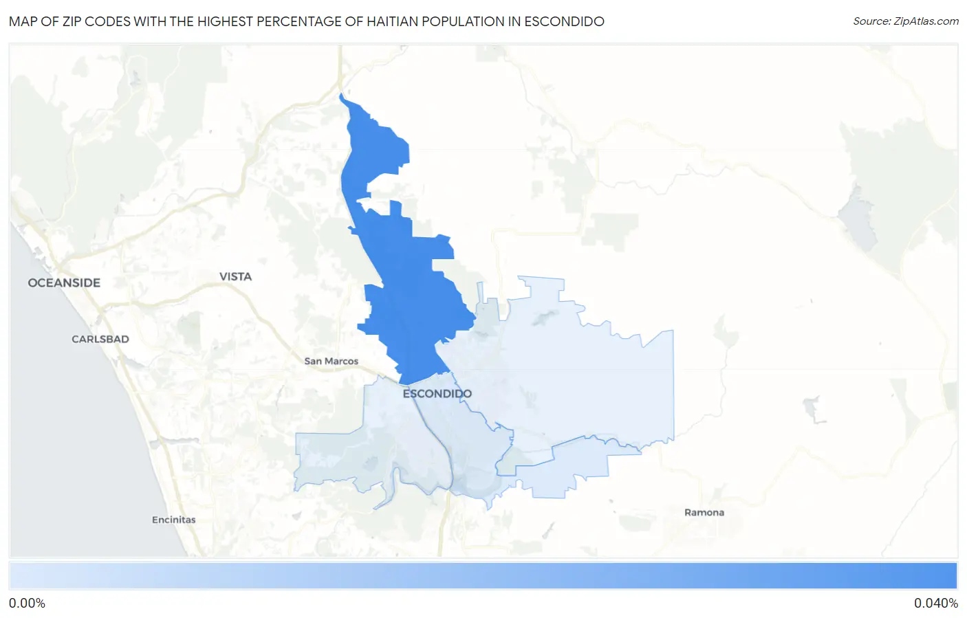 Zip Codes with the Highest Percentage of Haitian Population in Escondido Map
