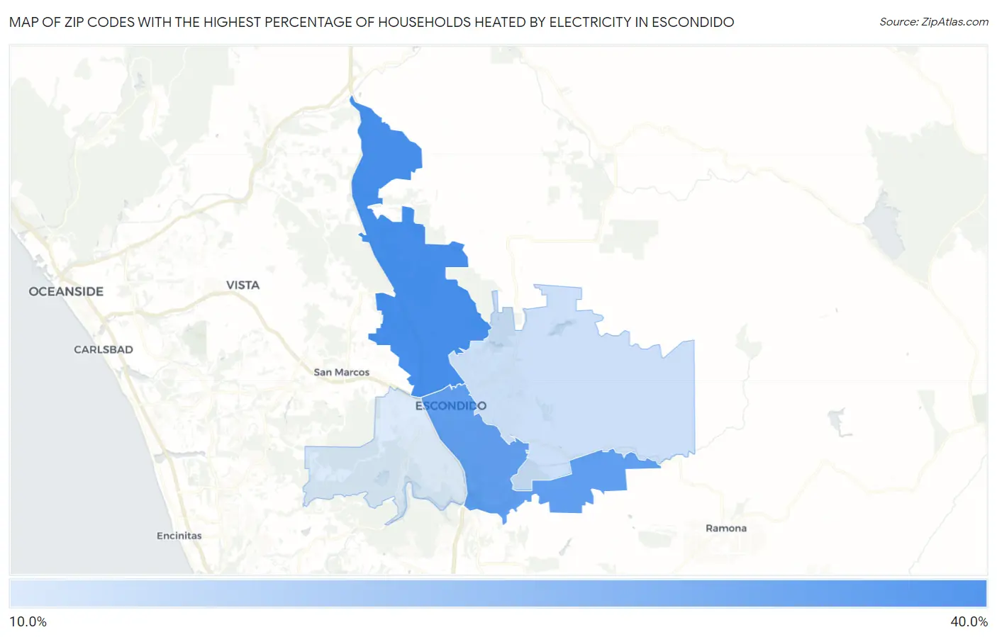 Zip Codes with the Highest Percentage of Households Heated by Electricity in Escondido Map