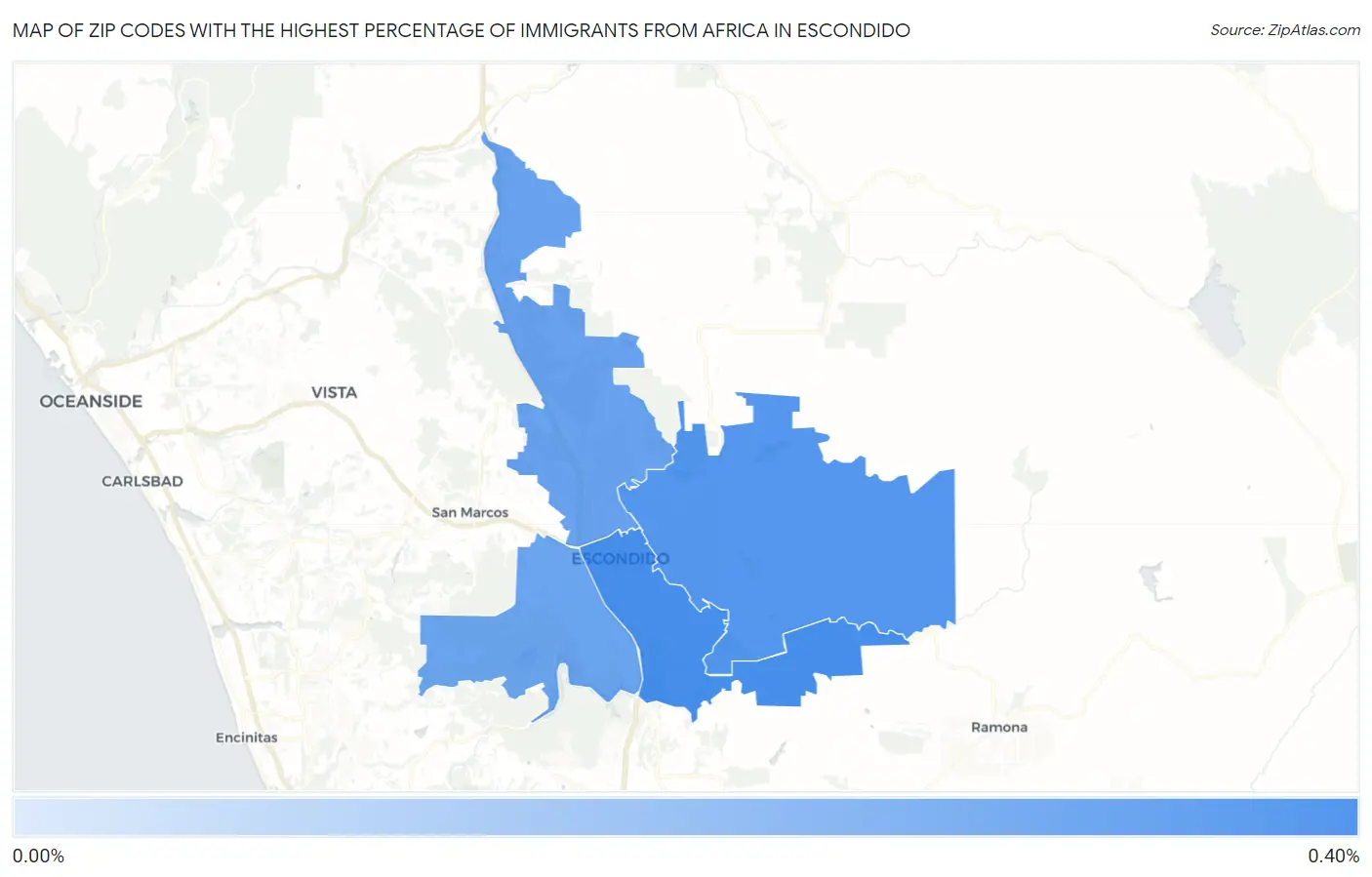 Zip Codes with the Highest Percentage of Immigrants from Africa in Escondido Map