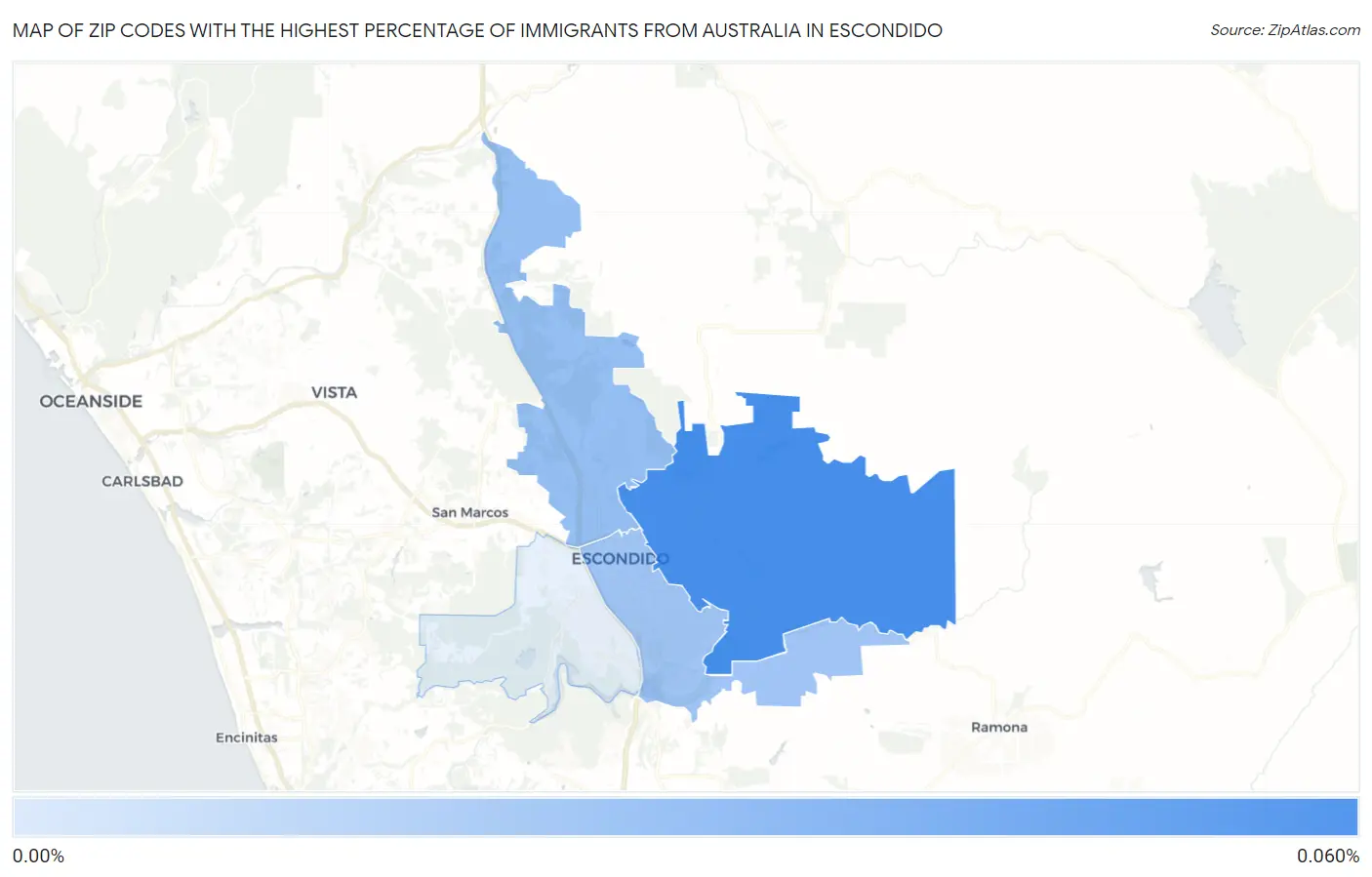 Zip Codes with the Highest Percentage of Immigrants from Australia in Escondido Map