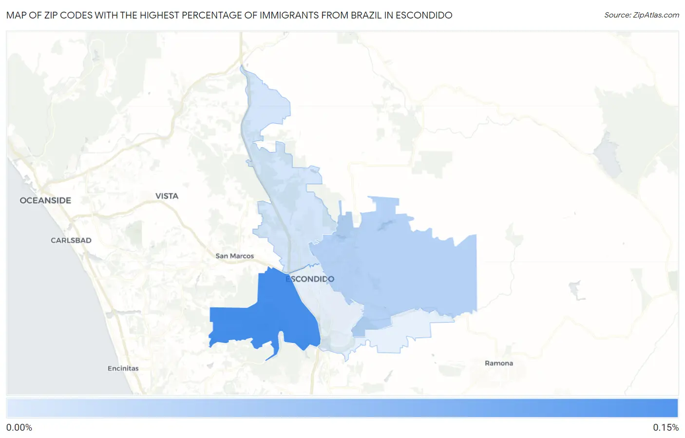 Zip Codes with the Highest Percentage of Immigrants from Brazil in Escondido Map