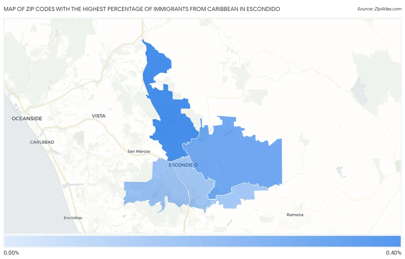 Zip Codes with the Highest Percentage of Immigrants from Caribbean in Escondido Map