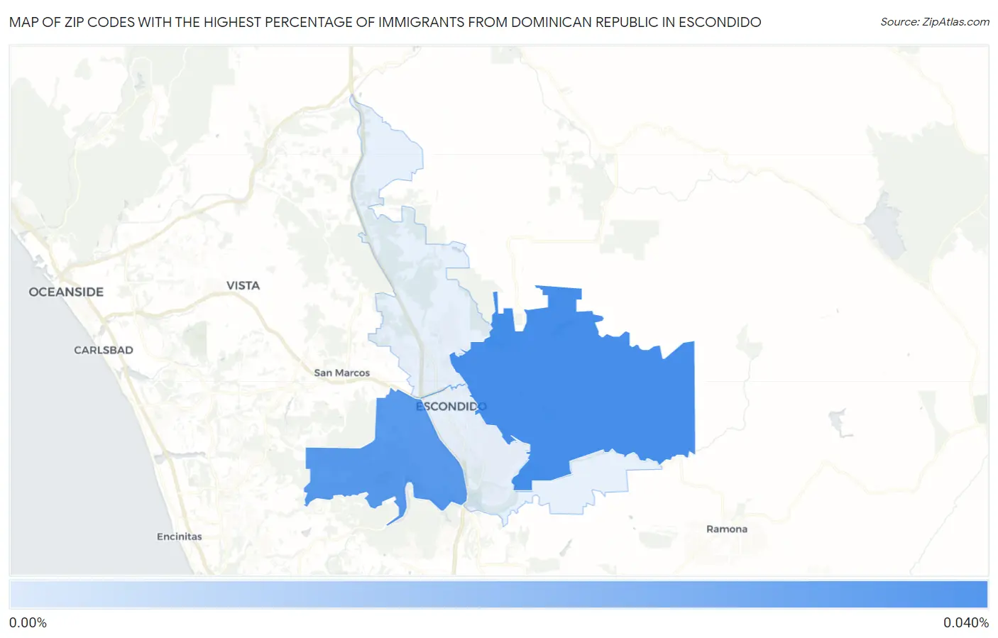 Zip Codes with the Highest Percentage of Immigrants from Dominican Republic in Escondido Map